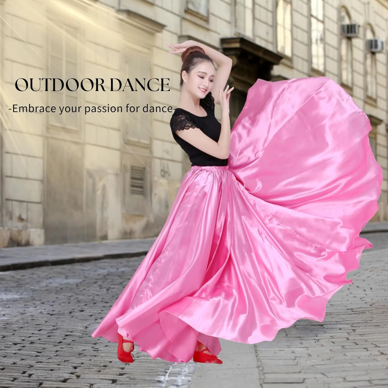 Dance Skirts for Women Satin Full Circle Ankle Length Swing Long Skirt Women Maxi Shiny Skirt for Party Cosplay Belly Dance