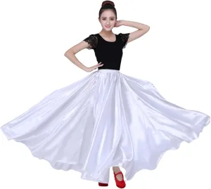 Dance Skirts for Women Satin Full Circle Ankle Length Swing Long Skirt Women Maxi Shiny Skirt for Party Cosplay Belly Dance