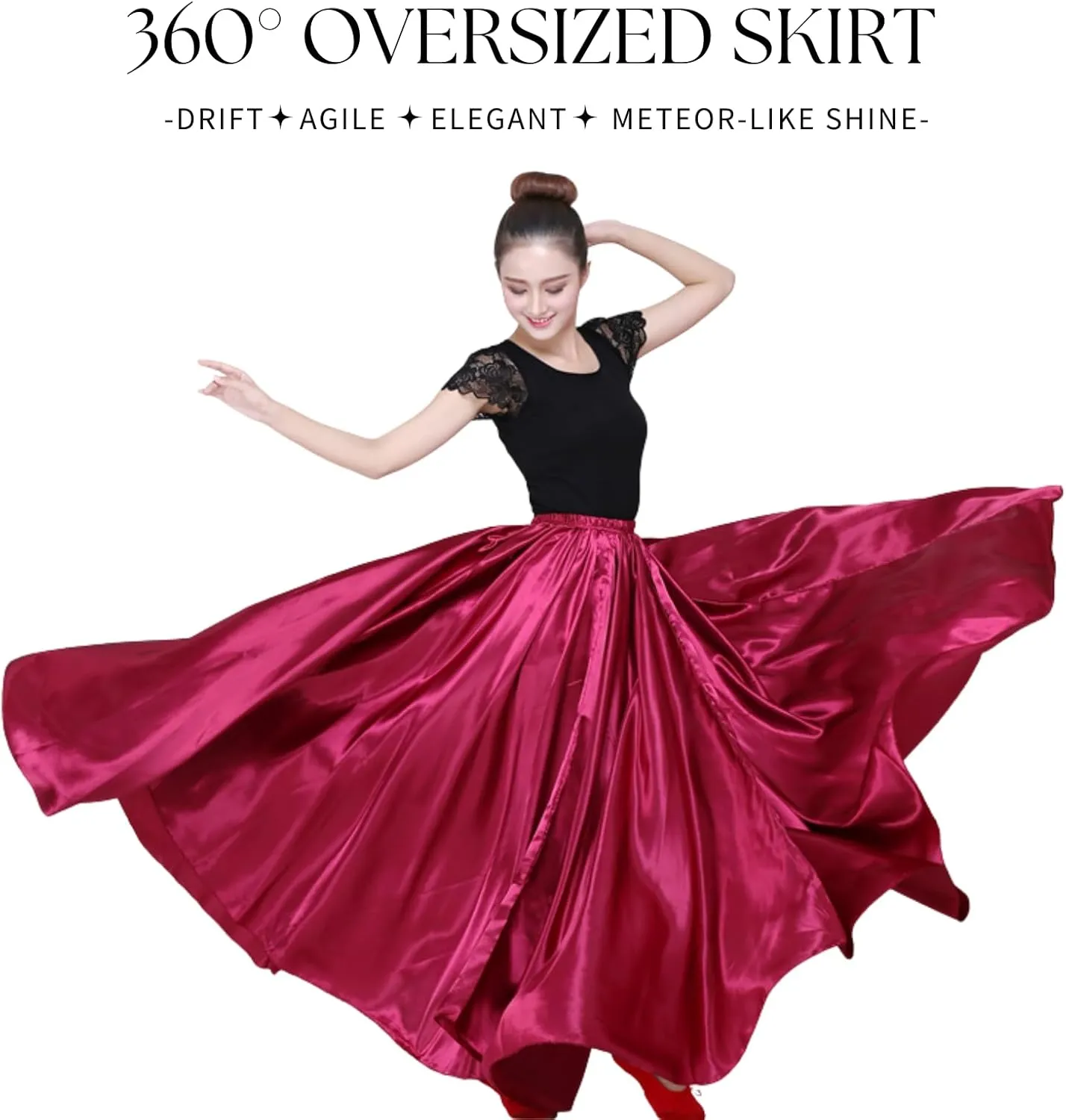 Dance Skirts for Women Satin Full Circle Ankle Length Swing Long Skirt Women Maxi Shiny Skirt for Party Cosplay Belly Dance