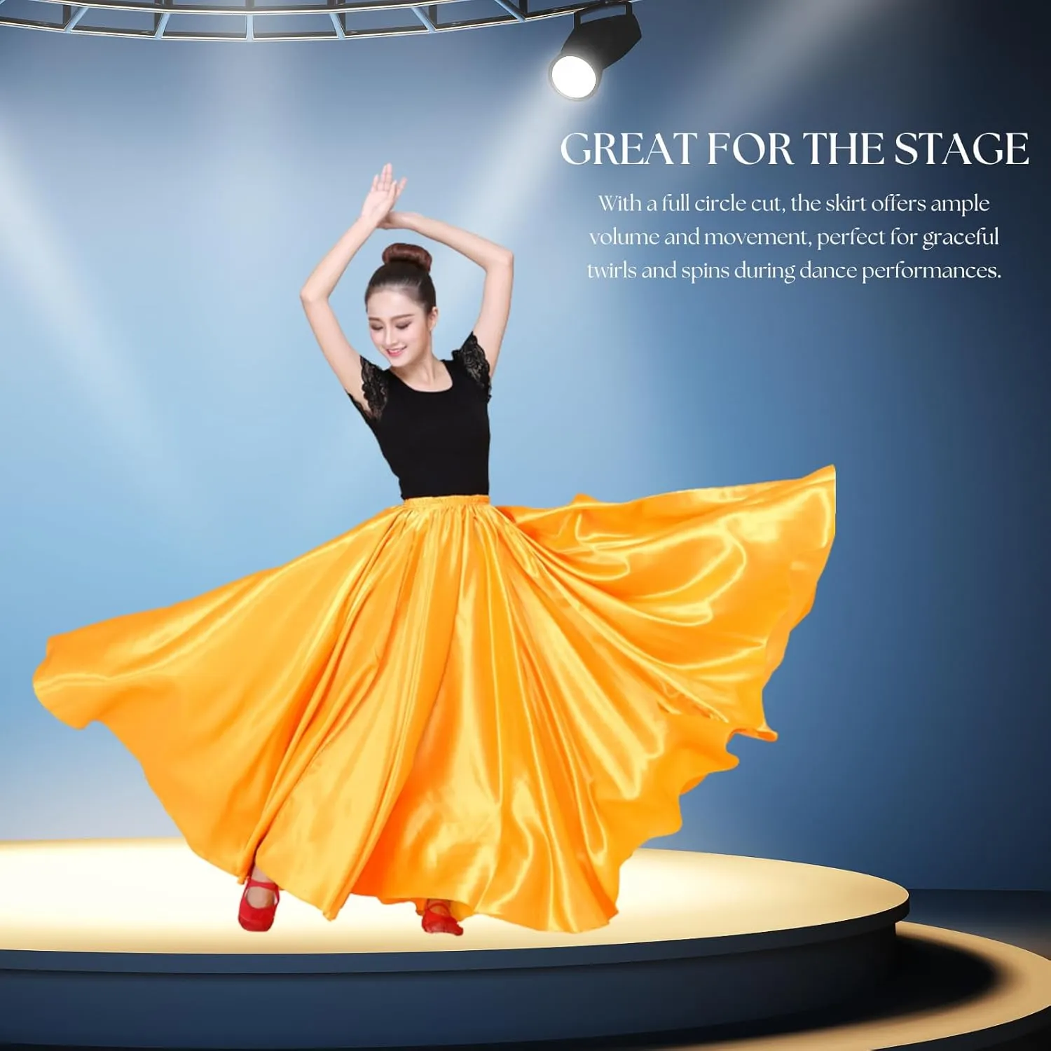Dance Skirts for Women Satin Full Circle Ankle Length Swing Long Skirt Women Maxi Shiny Skirt for Party Cosplay Belly Dance