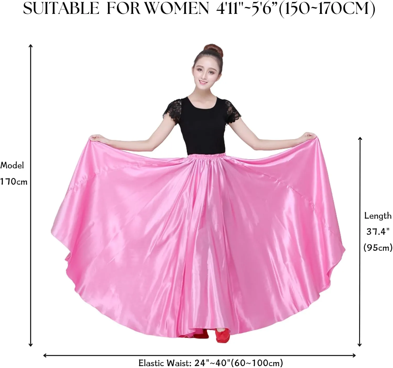 Dance Skirts for Women Satin Full Circle Ankle Length Swing Long Skirt Women Maxi Shiny Skirt for Party Cosplay Belly Dance