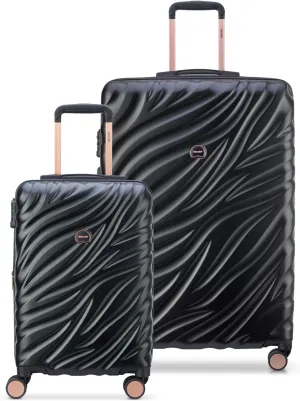 DELSEY PARIS Alexis Durable Luggage Set, Expandable & Lightweight 4-Wheel Spinners, Easy Grip handles for Smooth Journeys, TSA-Lock Incorporated, Men and Women, Black/Rose Gold, 2-Piece Set (21"/29")