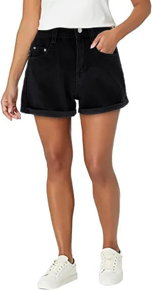 Denim Shorts for Women Trendy High Waisted Casual Stretchy Summer Y2k Baggy Girls Relaxed Fit Folded Hem Jean Shorts