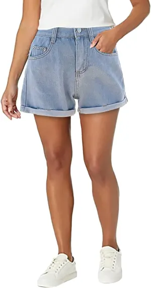 Denim Shorts for Women Trendy High Waisted Casual Stretchy Summer Y2k Baggy Girls Relaxed Fit Folded Hem Jean Shorts