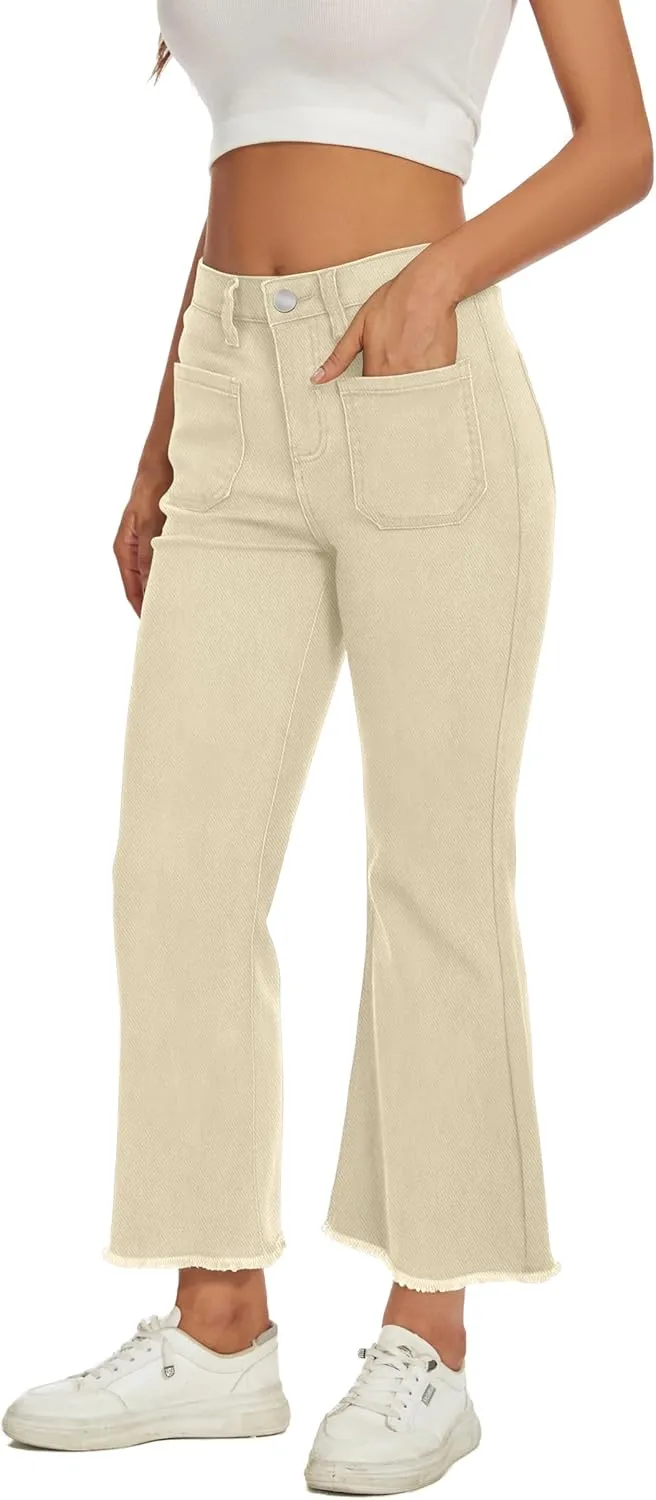 Denim Women Cropped Trousers Jeans Pants Leg Jeans High Rise Pants Stretchy with Pockets