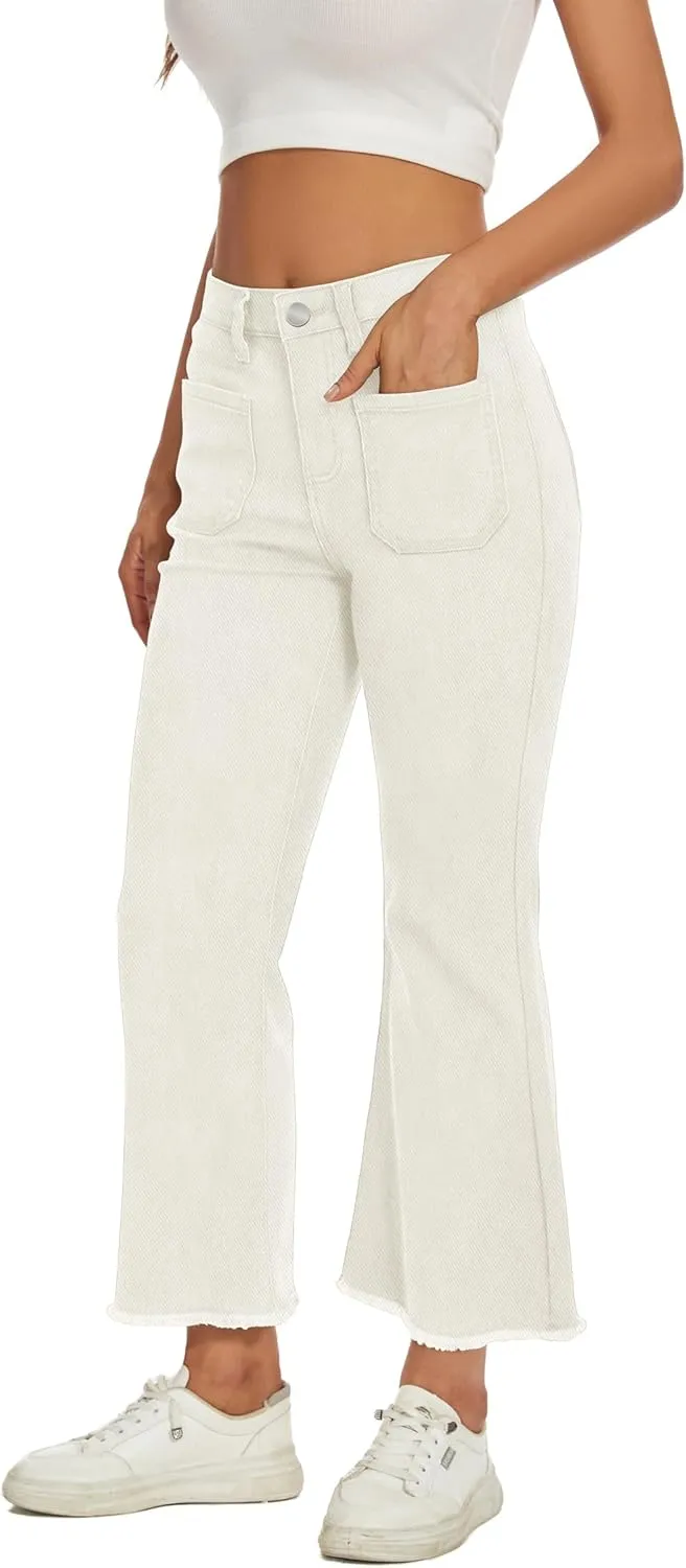 Denim Women Cropped Trousers Jeans Pants Leg Jeans High Rise Pants Stretchy with Pockets