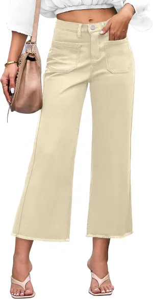 Denim Women Cropped Trousers Jeans Pants Leg Jeans High Rise Pants Stretchy with Pockets