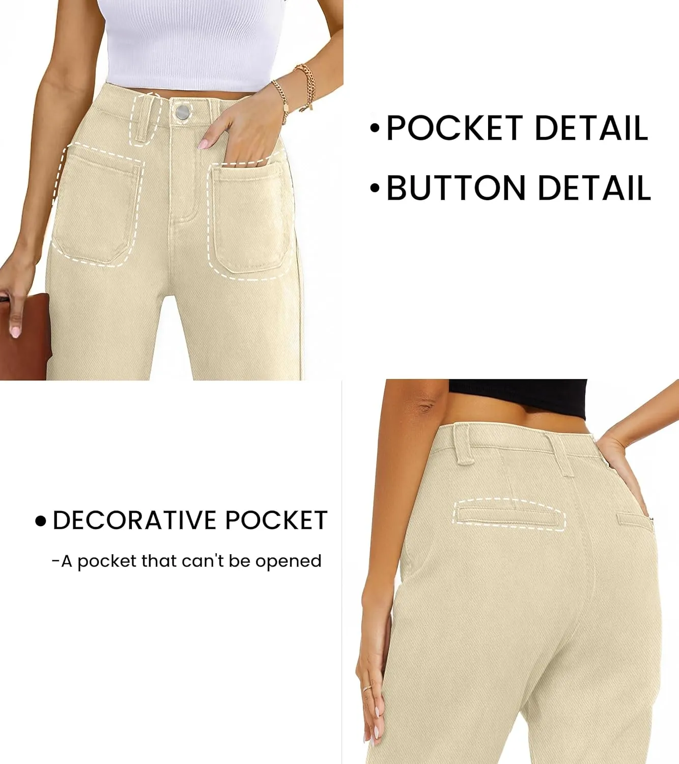 Denim Women Cropped Trousers Jeans Pants Leg Jeans High Rise Pants Stretchy with Pockets