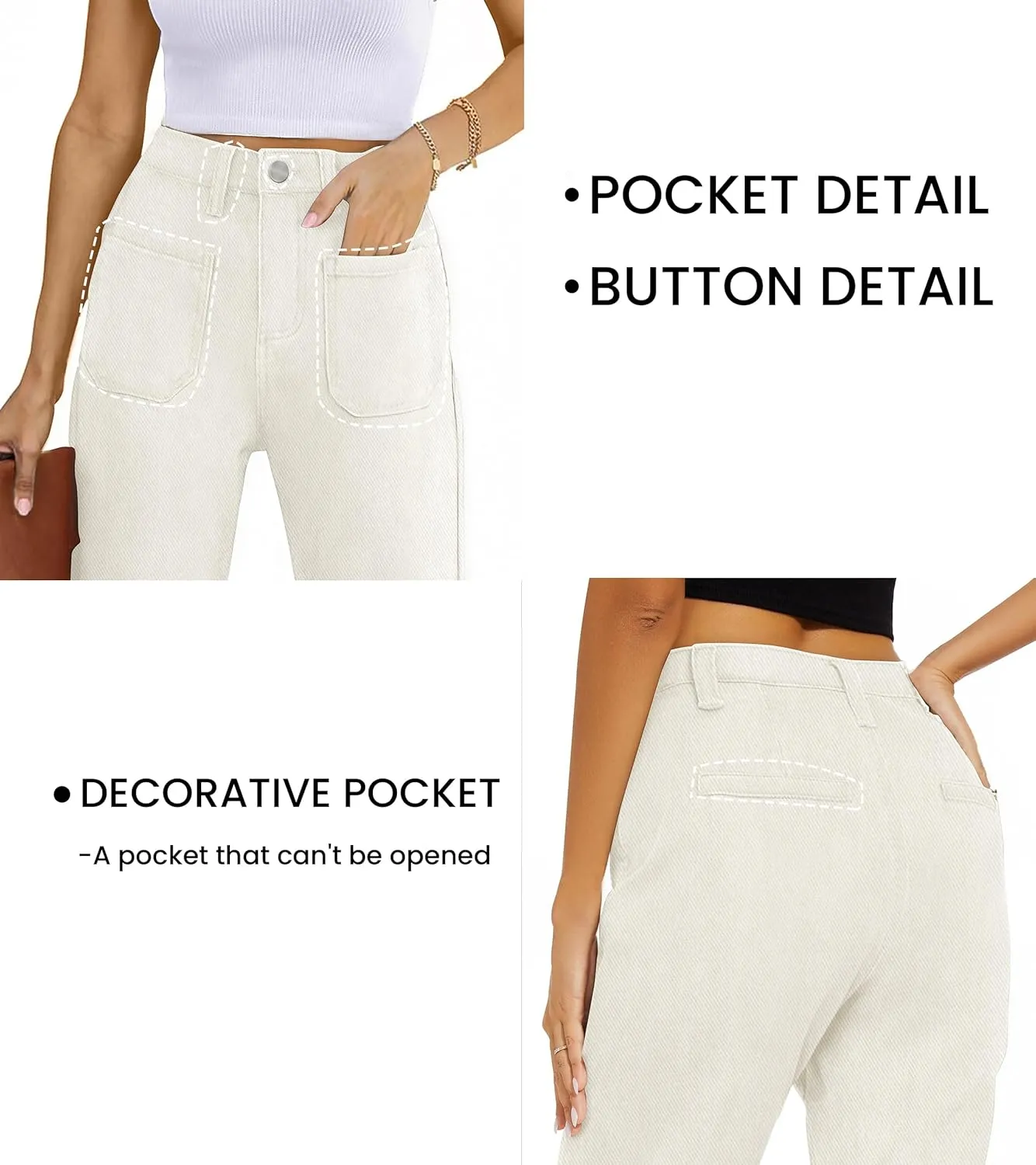 Denim Women Cropped Trousers Jeans Pants Leg Jeans High Rise Pants Stretchy with Pockets
