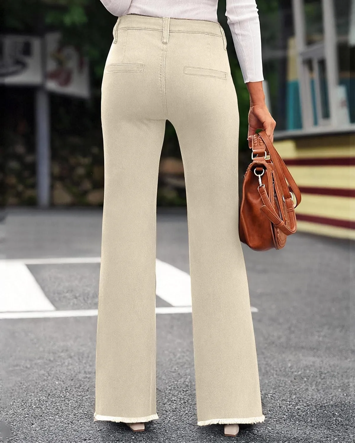 Denim Women Cropped Trousers Jeans Pants Leg Jeans High Rise Pants Stretchy with Pockets