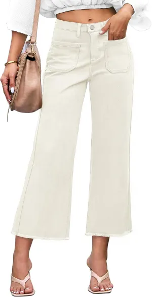 Denim Women Cropped Trousers Jeans Pants Leg Jeans High Rise Pants Stretchy with Pockets