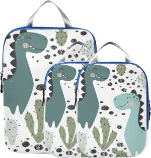 Dinosaurs Floral Dragon Compression Packing Cubes for Travel Packing Organizers Backpack 3 Pack Luggage Travel Essentials Carry Must Haves Waterproof Suitcase Storage Bags