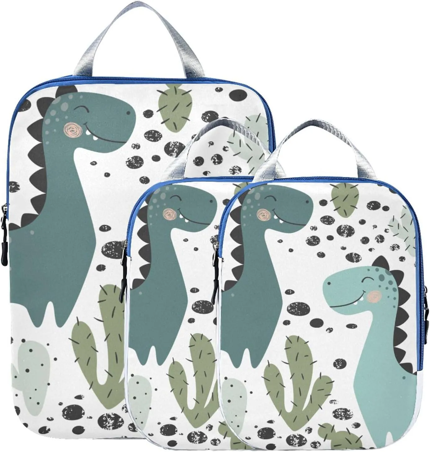 Dinosaurs Floral Dragon Compression Packing Cubes for Travel Packing Organizers Backpack 3 Pack Luggage Travel Essentials Carry Must Haves Waterproof Suitcase Storage Bags
