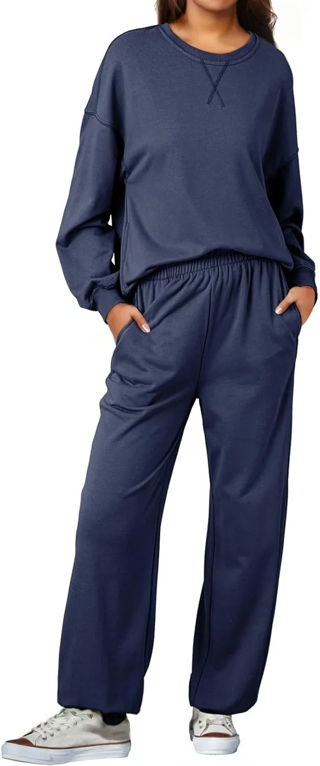 Dokotoo Womens 2 Piece Outfits Casual Long Sleeve Sweatsuits Sets Comfy Pullover Tracksuits and Sweatpants with Pockets