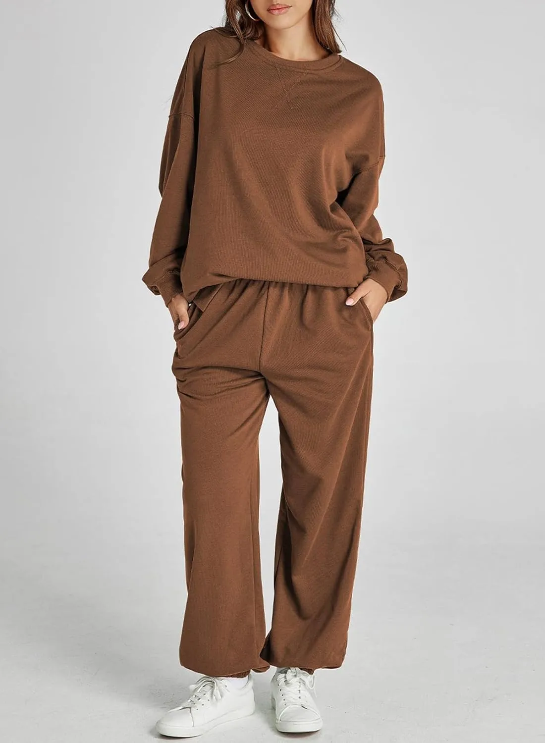 Dokotoo Womens 2 Piece Outfits Casual Long Sleeve Sweatsuits Sets Comfy Pullover Tracksuits and Sweatpants with Pockets