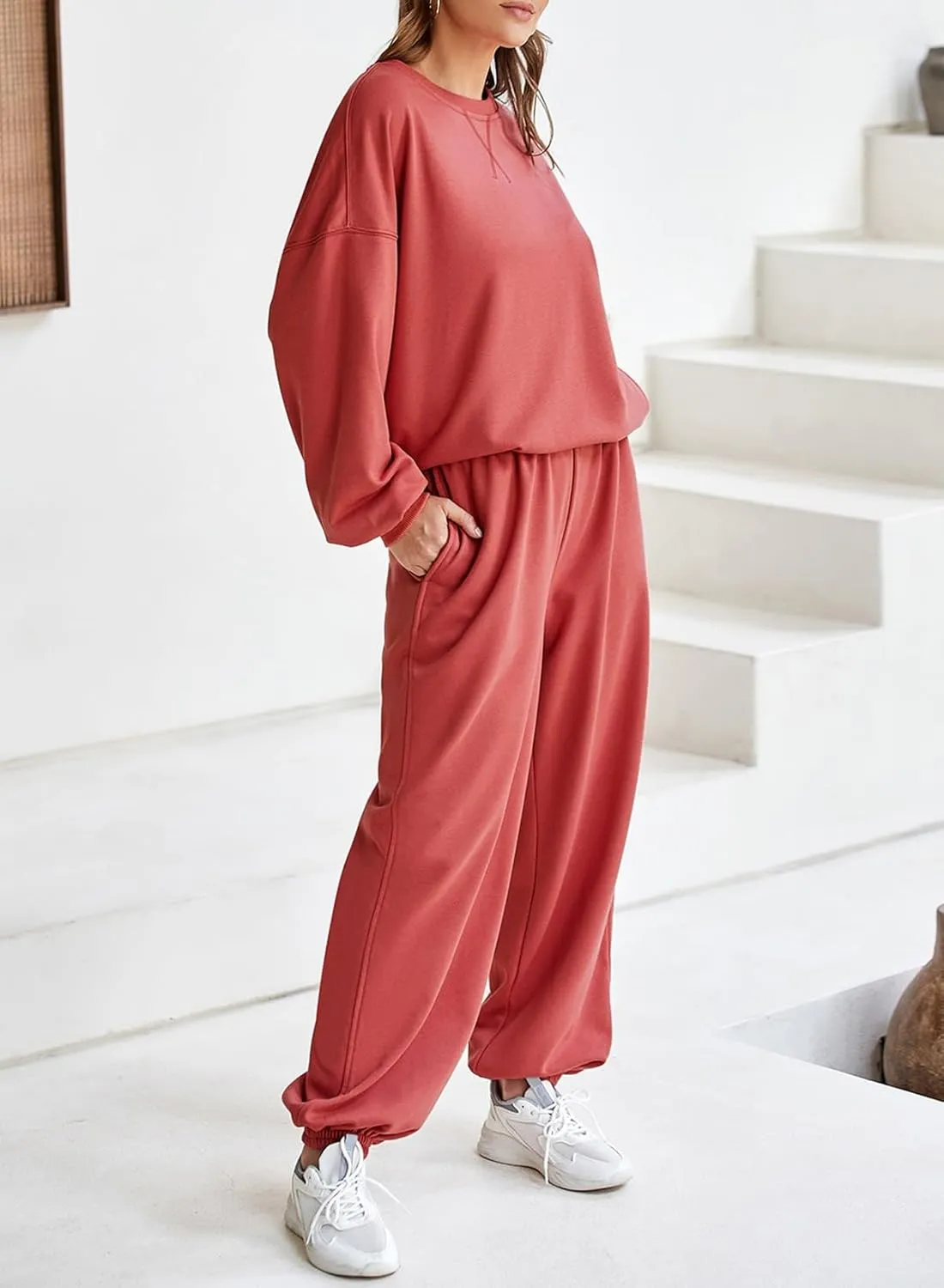 Dokotoo Womens 2 Piece Outfits Casual Long Sleeve Sweatsuits Sets Comfy Pullover Tracksuits and Sweatpants with Pockets