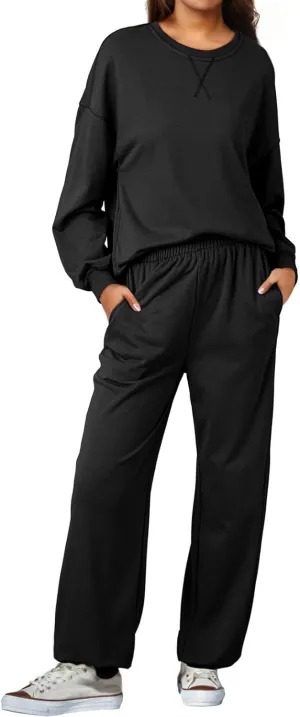 Dokotoo Womens 2 Piece Outfits Casual Long Sleeve Sweatsuits Sets Comfy Pullover Tracksuits and Sweatpants with Pockets