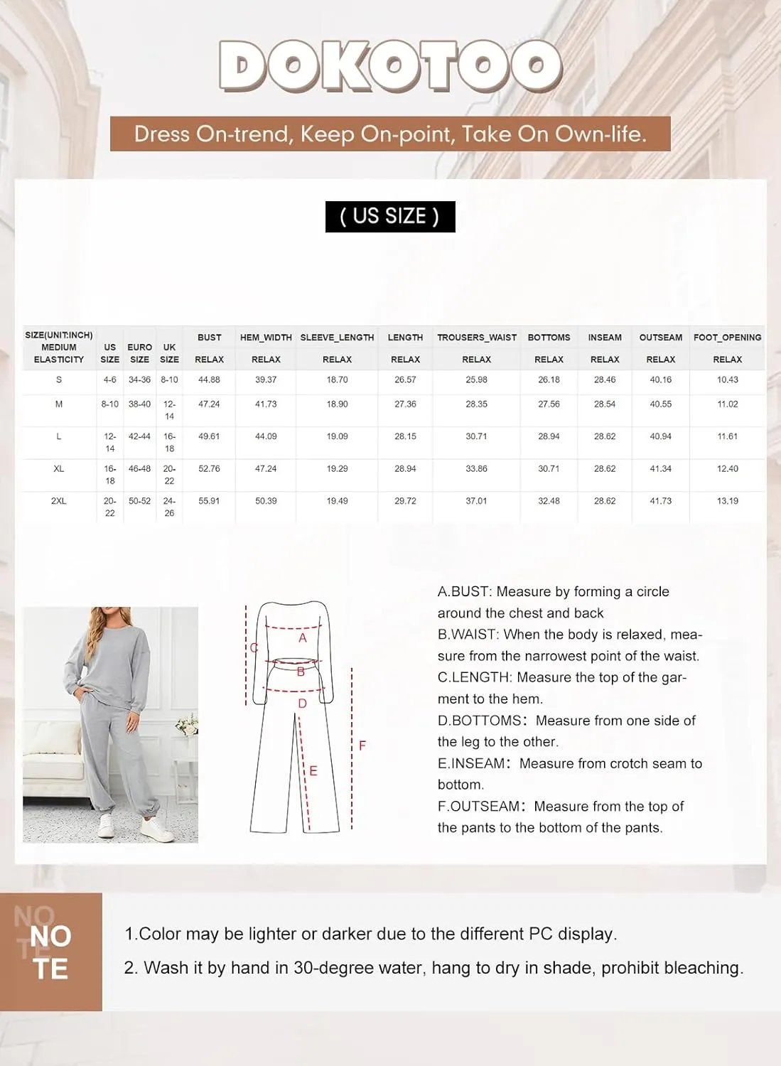Dokotoo Womens 2 Piece Outfits Casual Long Sleeve Sweatsuits Sets Comfy Pullover Tracksuits and Sweatpants with Pockets