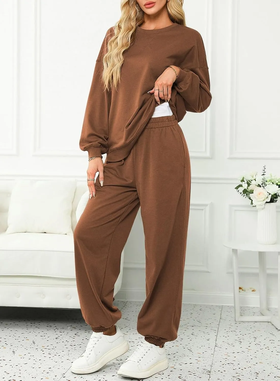 Dokotoo Womens 2 Piece Outfits Casual Long Sleeve Sweatsuits Sets Comfy Pullover Tracksuits and Sweatpants with Pockets