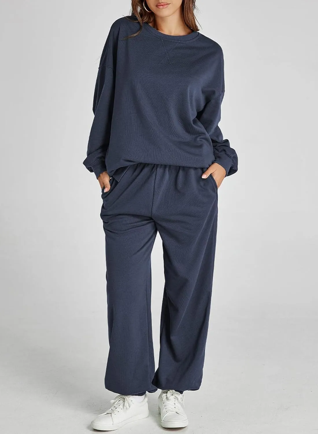 Dokotoo Womens 2 Piece Outfits Casual Long Sleeve Sweatsuits Sets Comfy Pullover Tracksuits and Sweatpants with Pockets