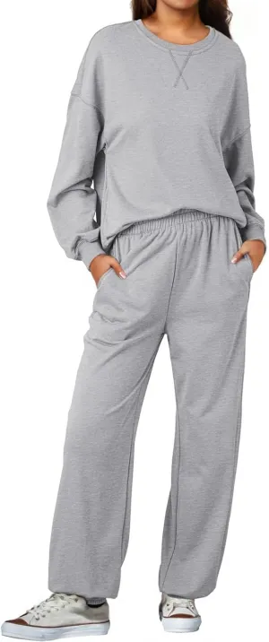 Dokotoo Womens 2 Piece Outfits Casual Long Sleeve Sweatsuits Sets Comfy Pullover Tracksuits and Sweatpants with Pockets