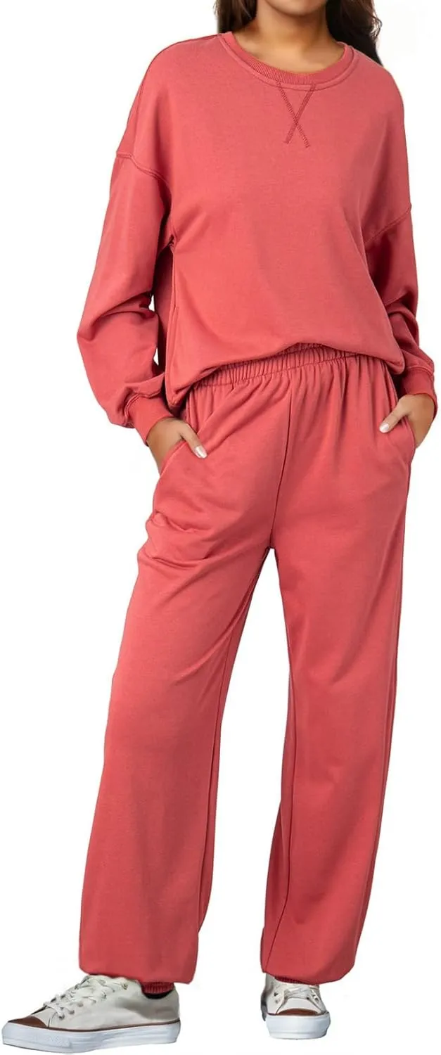 Dokotoo Womens 2 Piece Outfits Casual Long Sleeve Sweatsuits Sets Comfy Pullover Tracksuits and Sweatpants with Pockets