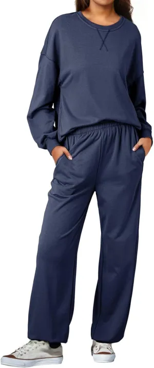 Dokotoo Womens 2 Piece Outfits Casual Long Sleeve Sweatsuits Sets Comfy Pullover Tracksuits and Sweatpants with Pockets