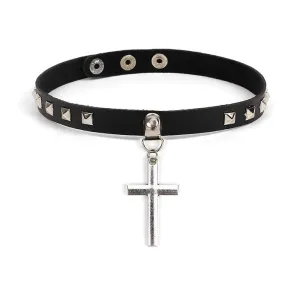 Doubnine Black Cross Pendant Choker Gothic Leather Rivet Jewelry Trendy Necklace Punk Collar Unisex Jewelry