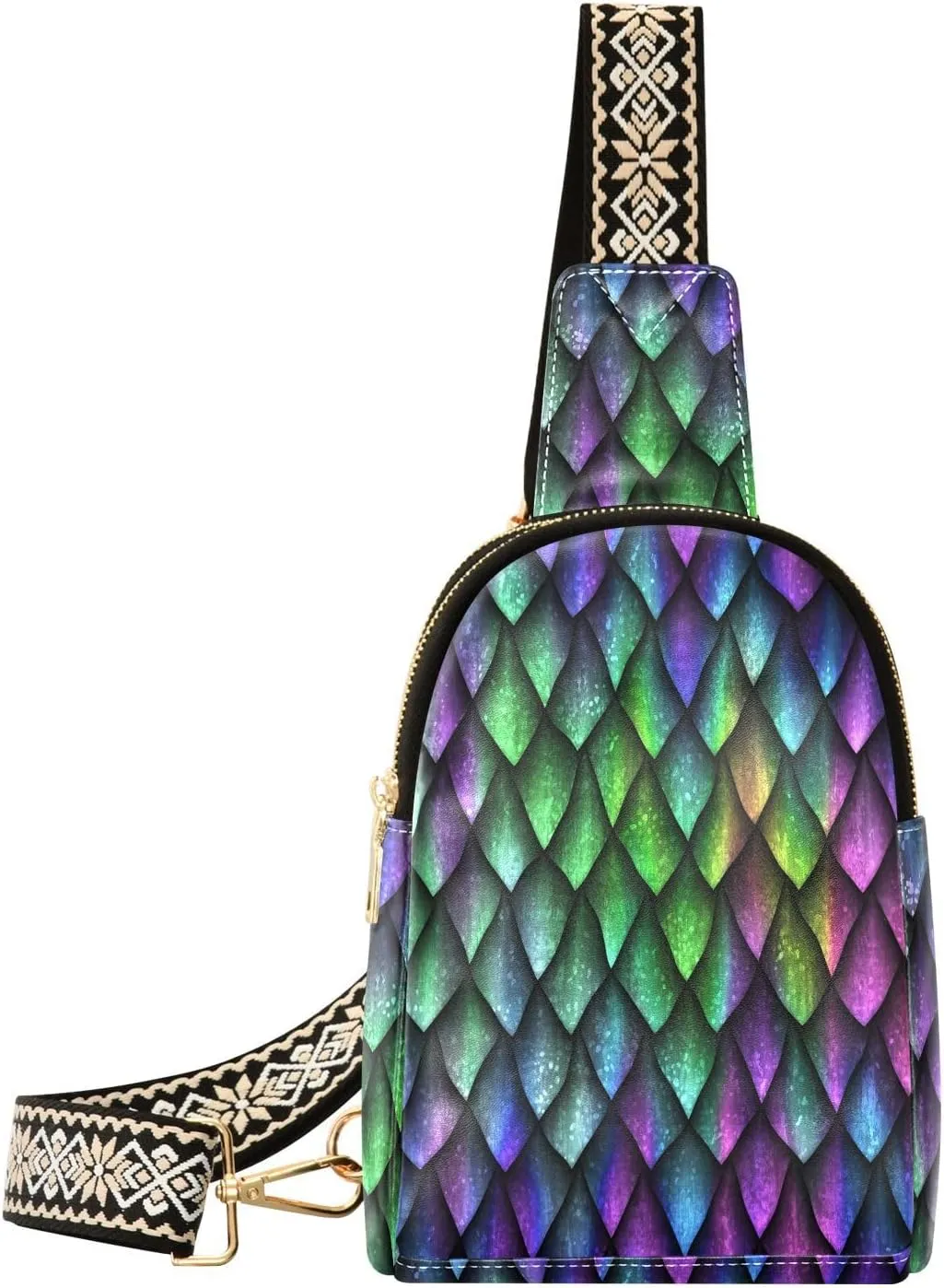 Dragon Scales Fanny Pack Crossbody PC Leather Small Sling Bag for Women Watercolor Fashion Waist Packs Chest Bag for Travel Sports Running Hiking