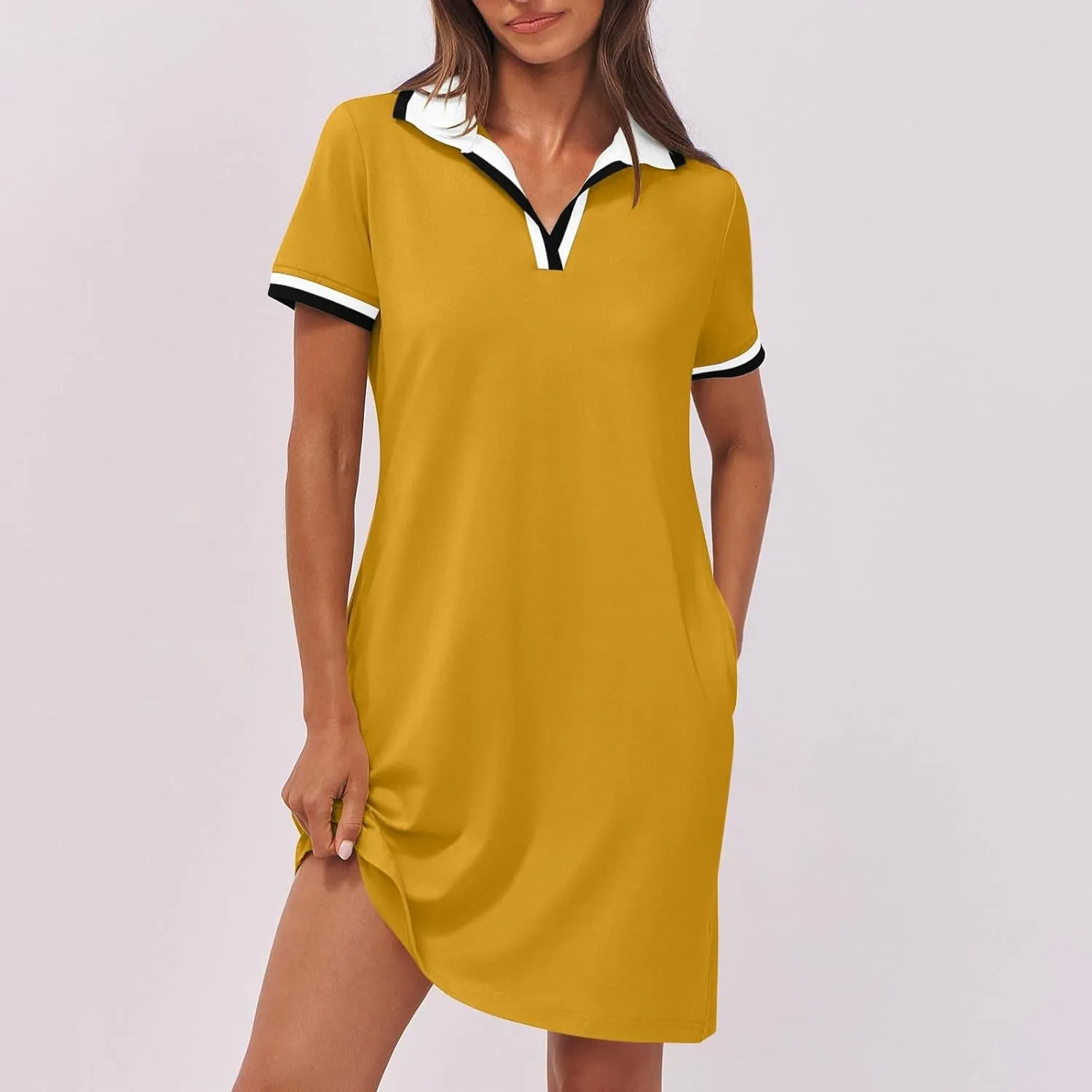 Dresses for Women 2025 Short Sleeve V Neck Casual Lapel Sundress Summer Tennis Golf Mini Shirt Dress with Pockets