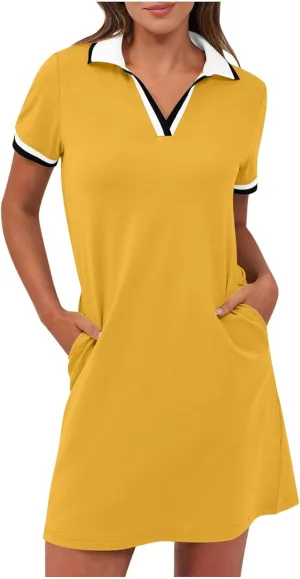 Dresses for Women 2025 Short Sleeve V Neck Casual Lapel Sundress Summer Tennis Golf Mini Shirt Dress with Pockets