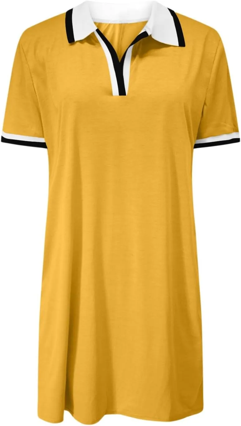 Dresses for Women 2025 Short Sleeve V Neck Casual Lapel Sundress Summer Tennis Golf Mini Shirt Dress with Pockets