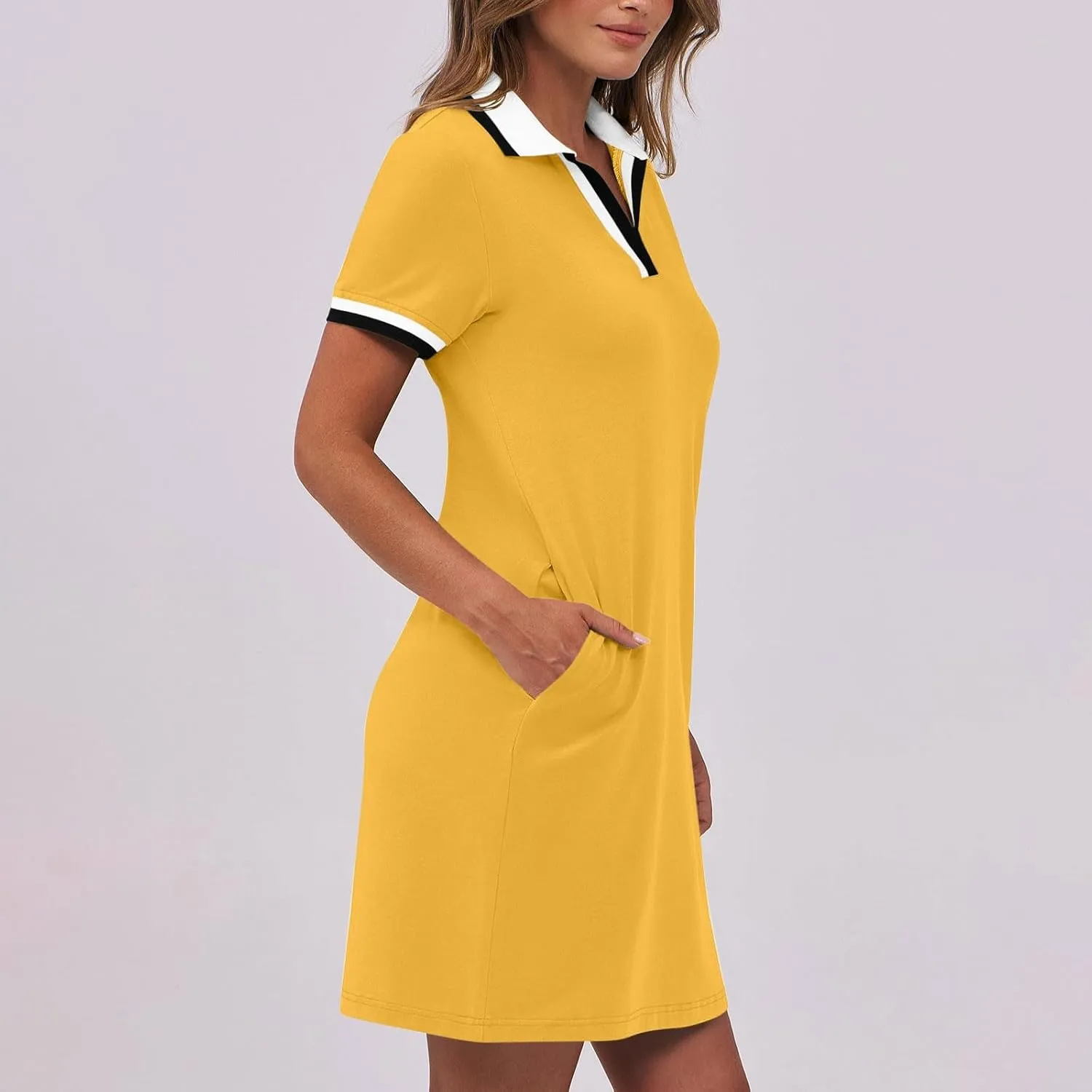 Dresses for Women 2025 Short Sleeve V Neck Casual Lapel Sundress Summer Tennis Golf Mini Shirt Dress with Pockets