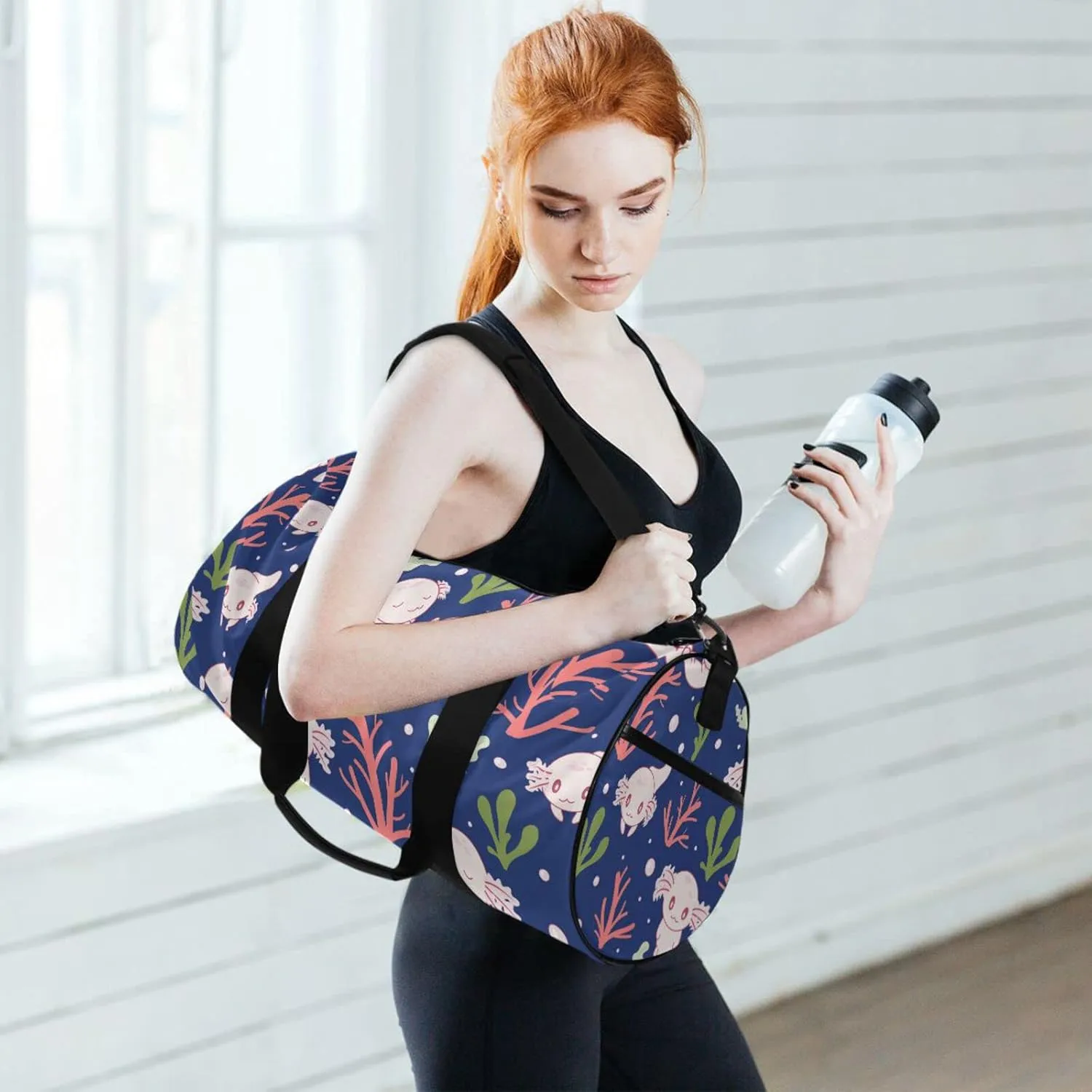 Duffel Bags Cute Axolotl Salamander Gym Bag Round Sports Bag Canvas Travel Luggage Overnight Bags for Men Women