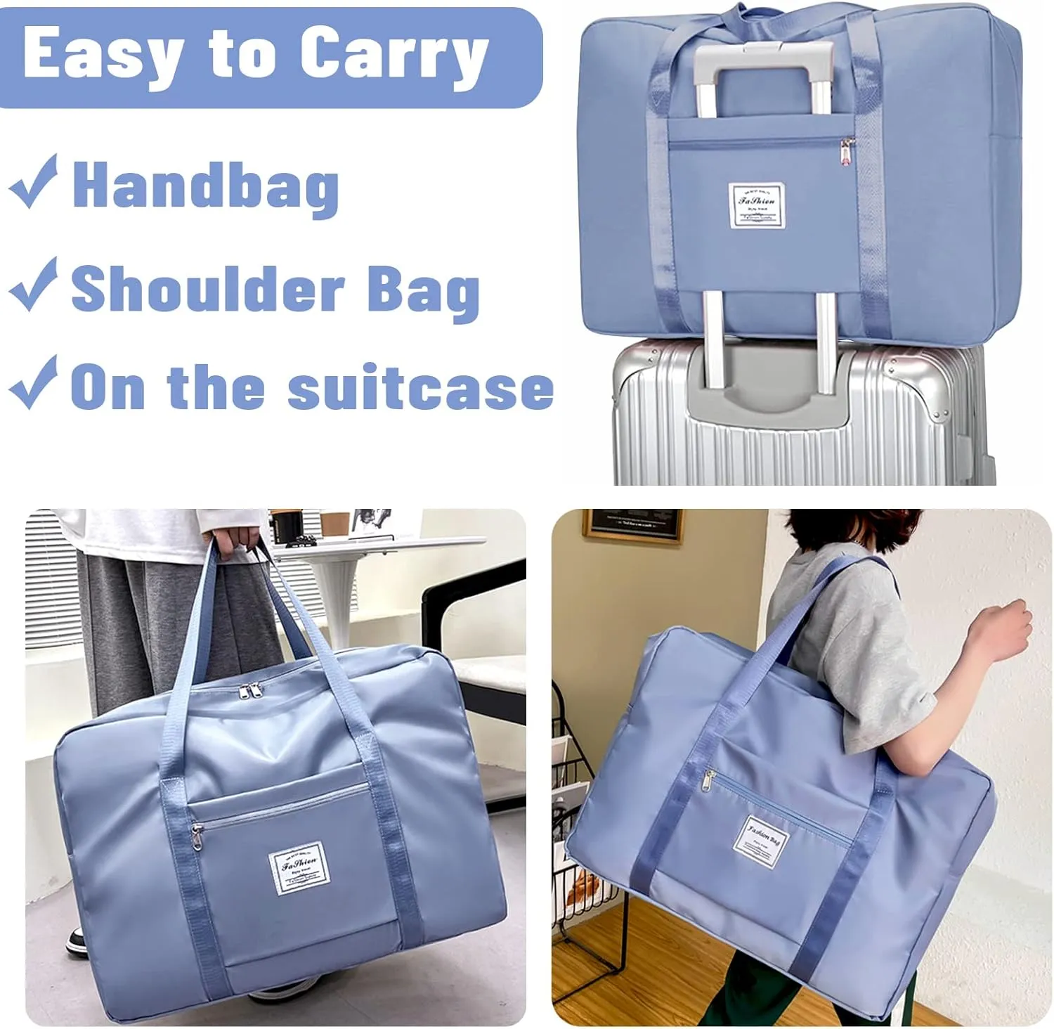 Duffel Bags for Traveling Women Sports Gym Tote Bag Water Resistant Travel Carry on Duffel Bag Weekend Overnight Bag (Blue)