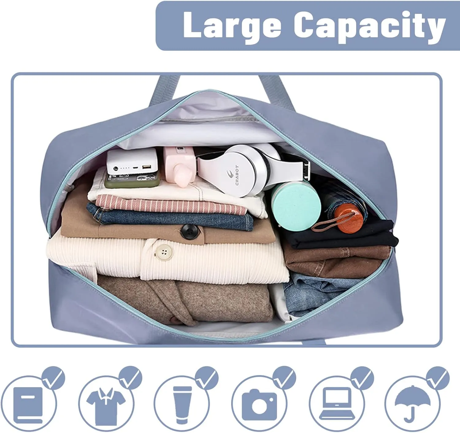 Duffel Bags for Traveling Women Sports Gym Tote Bag Water Resistant Travel Carry on Duffel Bag Weekend Overnight Bag (Blue)