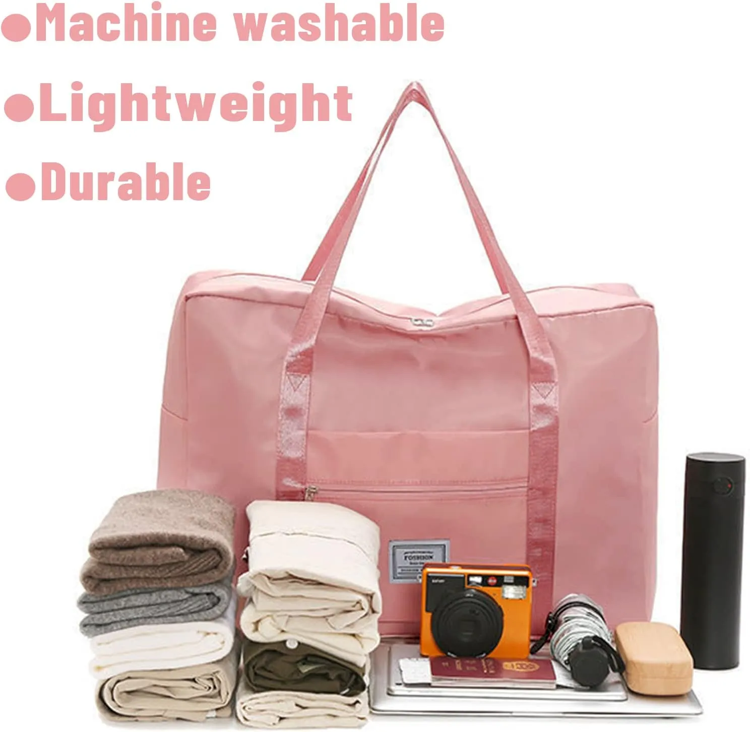 Duffel Bags for Traveling Women Sports Gym Tote Bag Water Resistant Travel Carry on Duffel Bag Weekend Overnight Bag (Pink)
