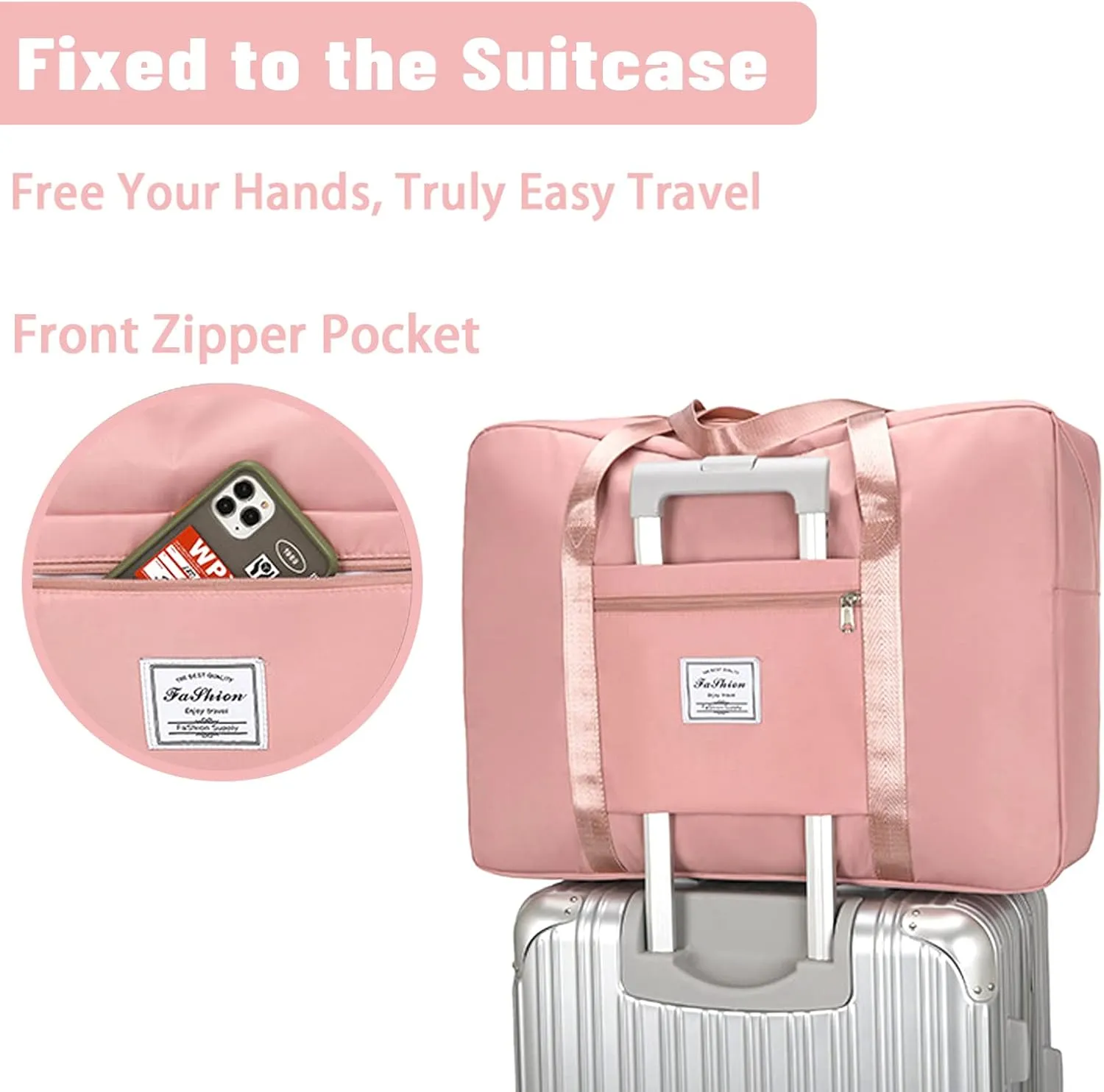 Duffel Bags for Traveling Women Sports Gym Tote Bag Water Resistant Travel Carry on Duffel Bag Weekend Overnight Bag (Pink)