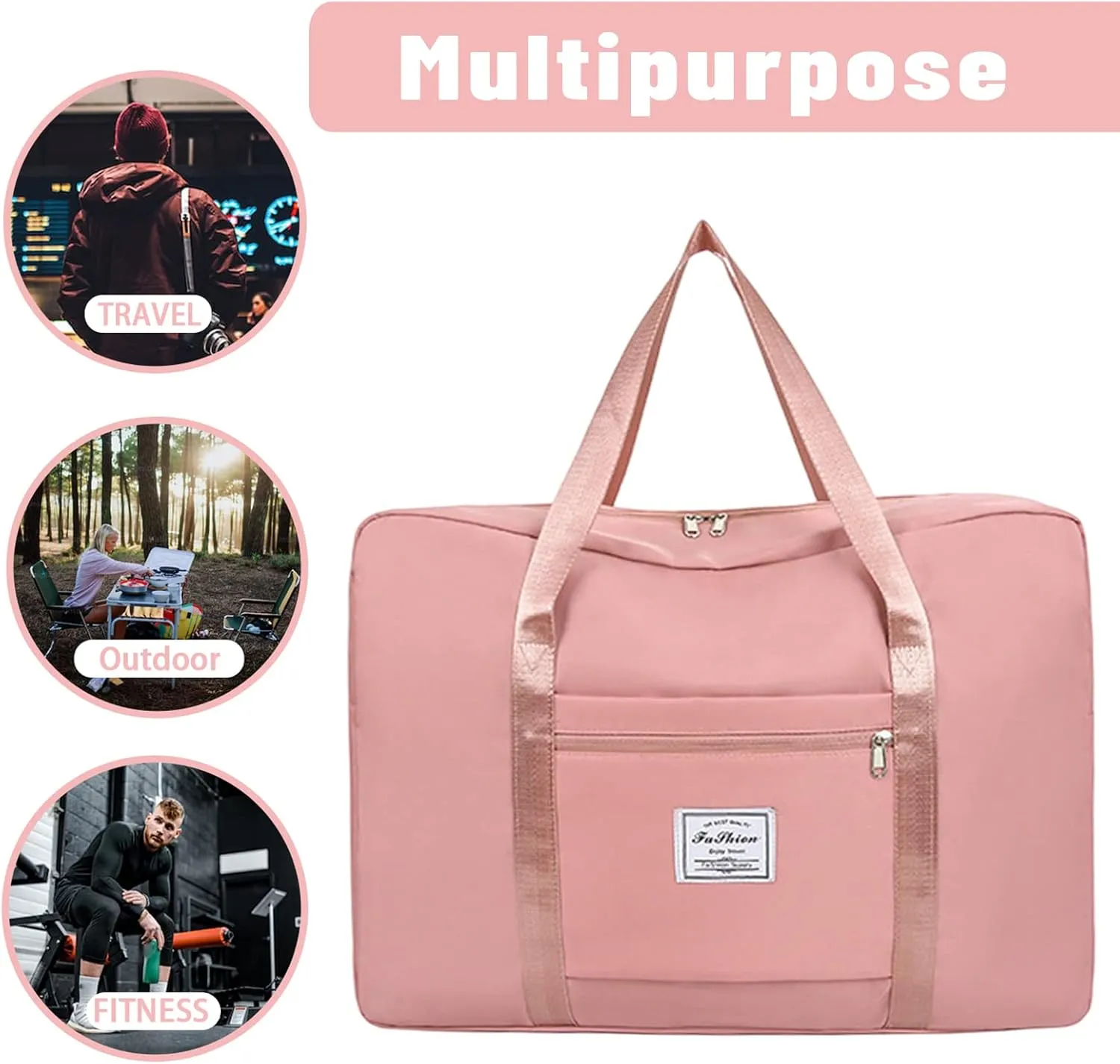 Duffel Bags for Traveling Women Sports Gym Tote Bag Water Resistant Travel Carry on Duffel Bag Weekend Overnight Bag (Pink)