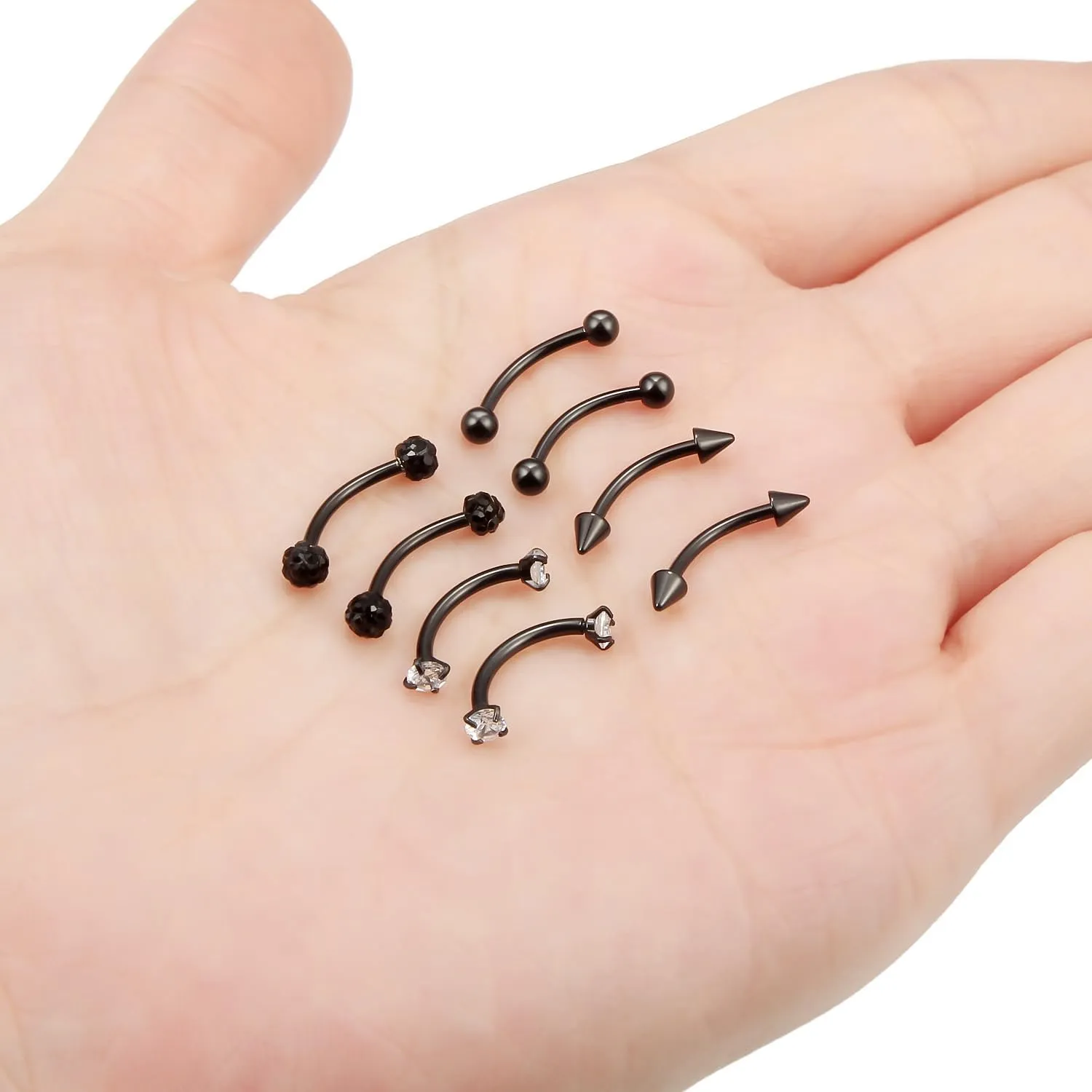 Dyknasz Rook Piercing Jewelry Surgical Steel Eyebrow Piercing Jewelry Curved Barbell Surface Tragus Earring Small Tiny Eyebrow Ring Vertical Labret Lip Jewelry for Women Men 16g