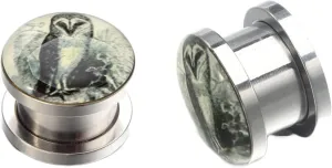 Ear Plugs Tunnels, Stainless Steel Piercing Jewelry Epoxy with Owl Pattern Plugs Ear Piercing Jewelry
