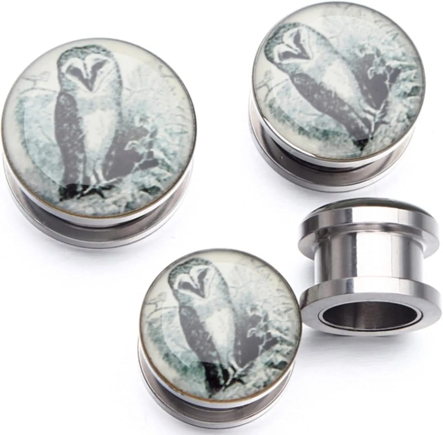 Ear Plugs Tunnels, Stainless Steel Piercing Jewelry Epoxy with Owl Pattern Plugs Ear Piercing Jewelry