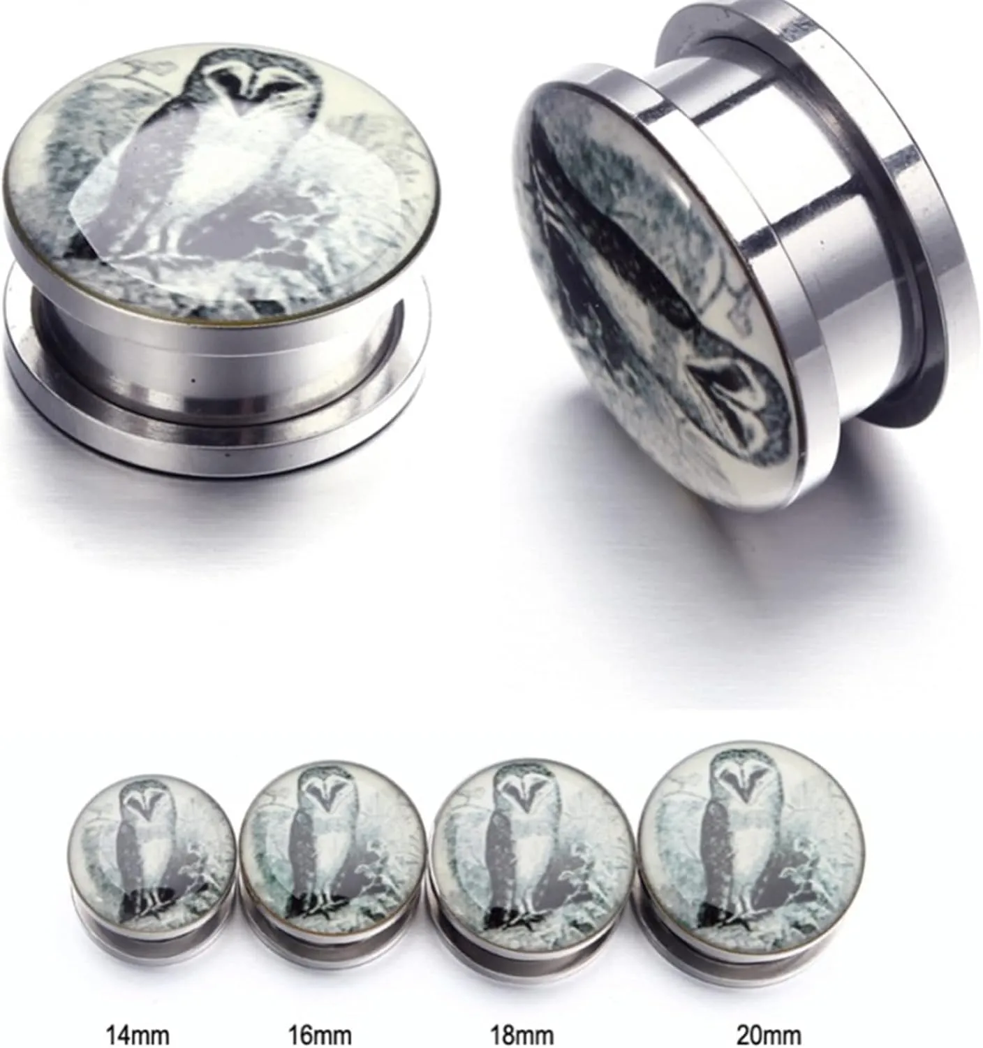 Ear Plugs Tunnels, Stainless Steel Piercing Jewelry Epoxy with Owl Pattern Plugs Ear Piercing Jewelry