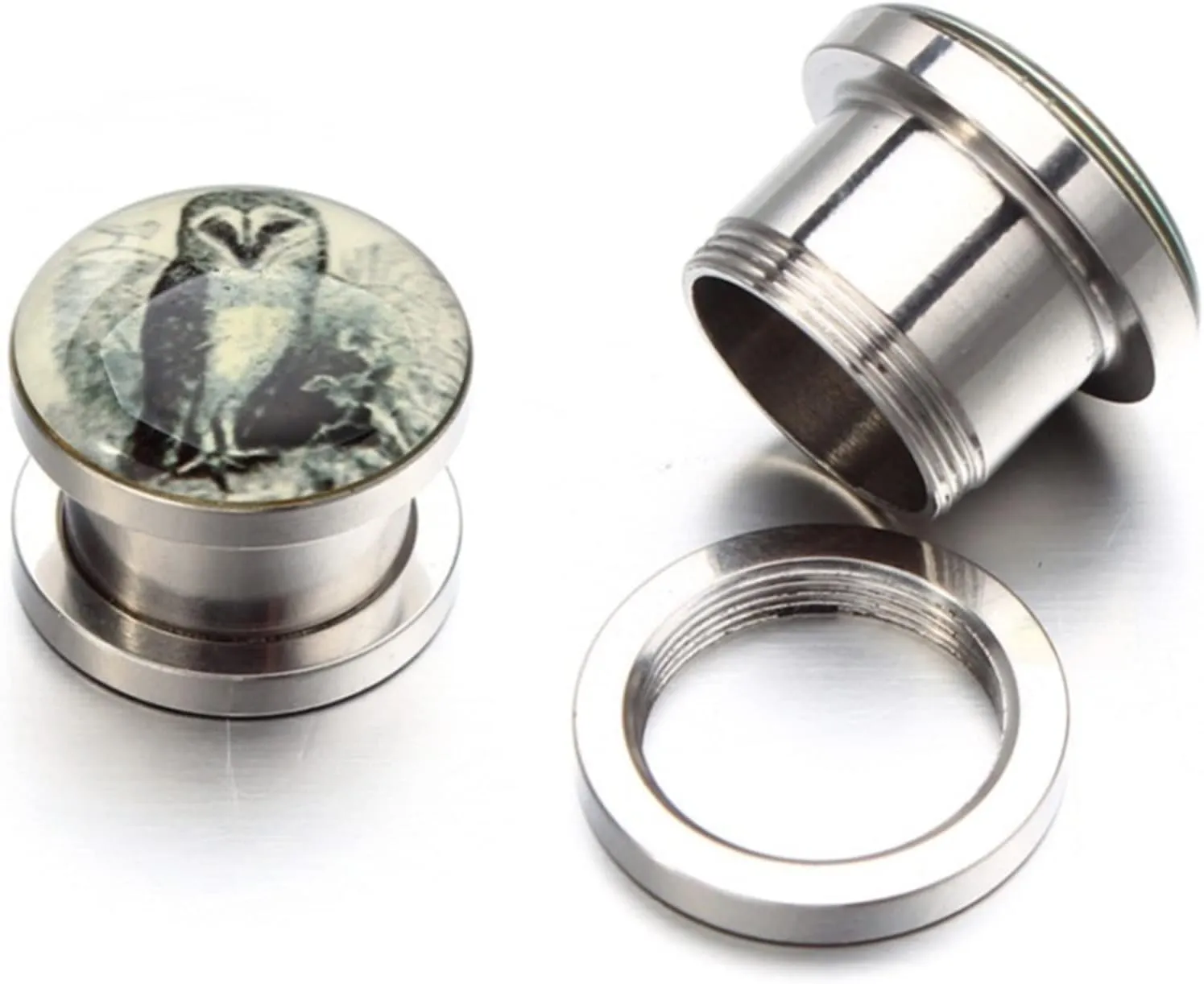 Ear Plugs Tunnels, Stainless Steel Piercing Jewelry Epoxy with Owl Pattern Plugs Ear Piercing Jewelry