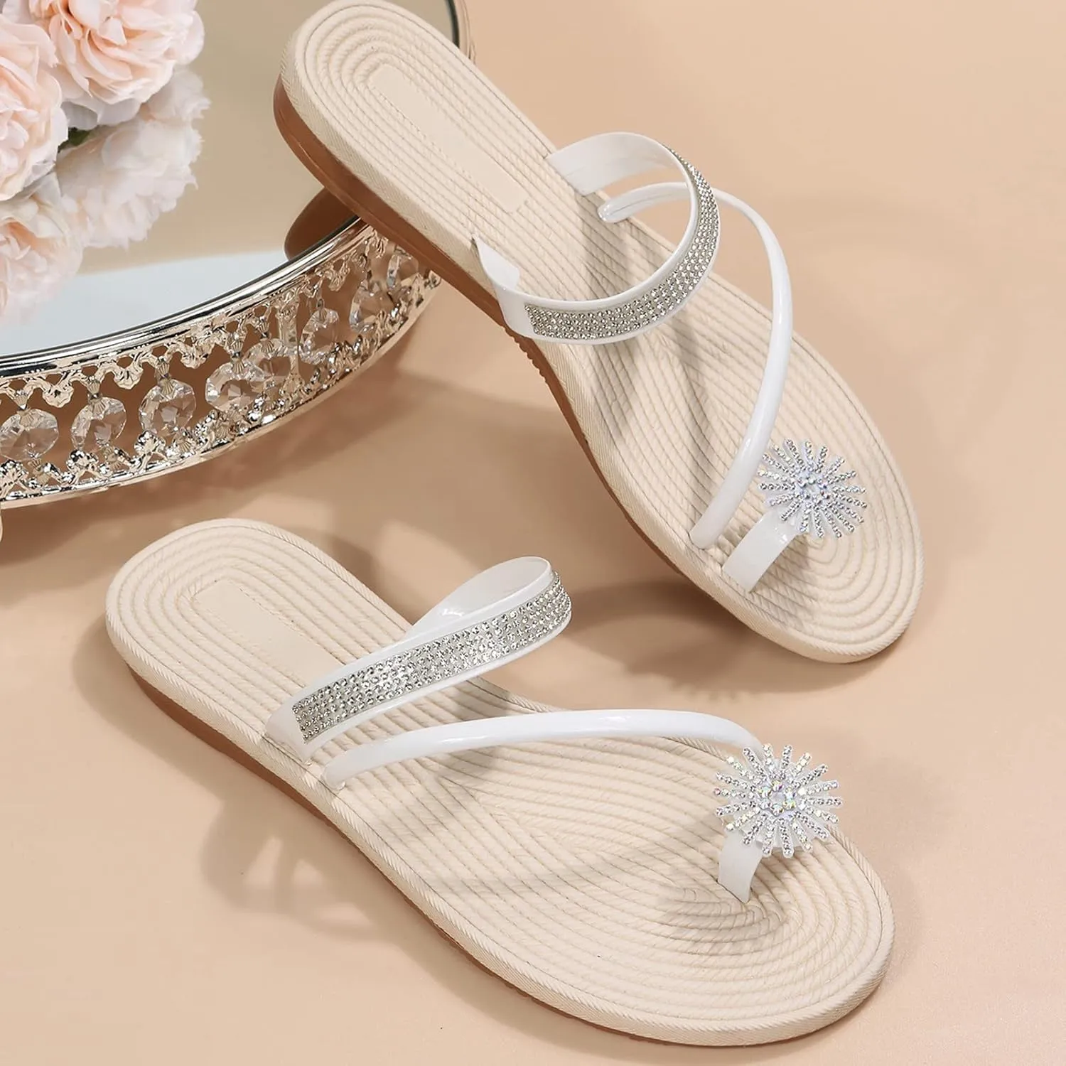 Eduavar Sandals for Women Dressy, Orthopedic Sandals for Women Falt Women Ring Toe Sandals Slippers Anti-Slip Shoes