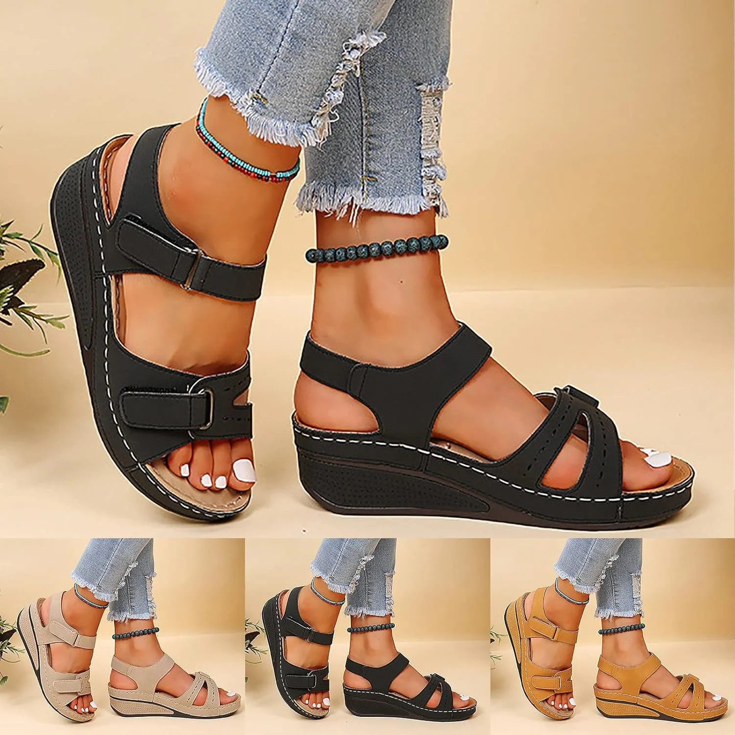 Eduavar Sandals for Women Dressy Summer, Platform Sandals Women Casual Orthopedic Open Toe Sandals Shoes with Buckle Strap