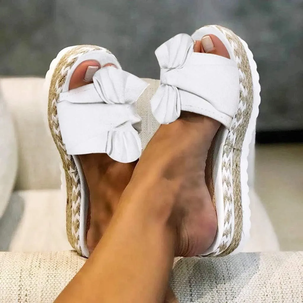 Eduavar Womens Wedge Sandals, Orthopedic Sandals for Women Bow Tie Sandals Slip On Espadrille Platform Sandals