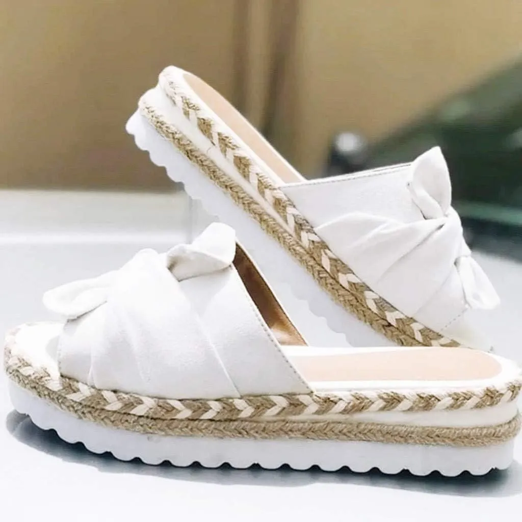 Eduavar Womens Wedge Sandals, Orthopedic Sandals for Women Bow Tie Sandals Slip On Espadrille Platform Sandals