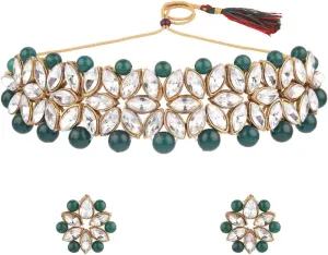 Efulgenz Faux Pearl Choker Indian Jewelry Sets for Women Crystal Kundan Pearl Necklace Set Beaded Faux Pearl Necklace Earrings Bollywood Fashion Jewelry Wedding Bridal Jewelry Set