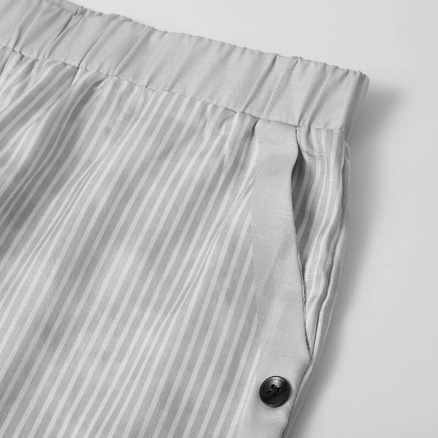 Elastic High Waist Trousers with Pockets Women Lightweightcotton Linen Capris Pants Casual Side Button Cropped Pants